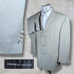 Andrew Fezza 2 Piece Suit Mens 42R Pants 38x28 Solid Beige 3 Button Front